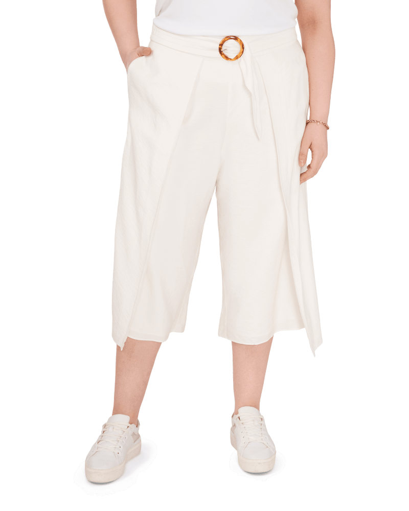Front of a model wearing a size 14W Sash Belt Trouser in NEW IVORY by CeCe. | dia_product_style_image_id:263796